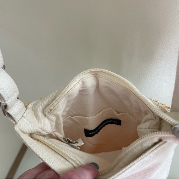 AMERICAN Eagle Crochet Fringe Beaded Boho Mini Crossbody Purse, Cream - Picture 11 of 14